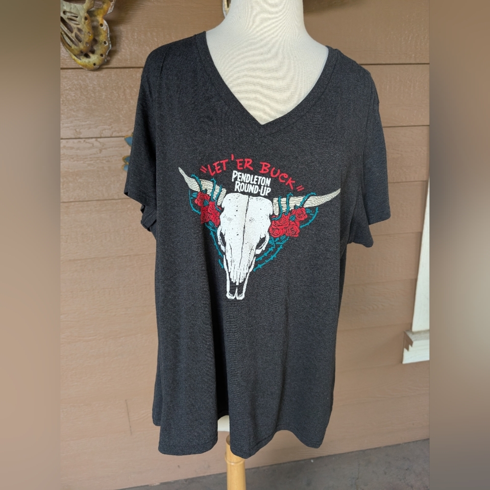 Port and Company Dark Gray Tee with Pendleton Round Up Graphic